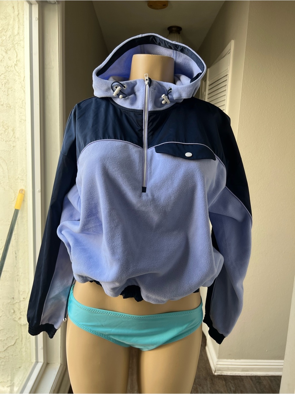 Athleta Lavender and Black Hooded Fleece Anorak
